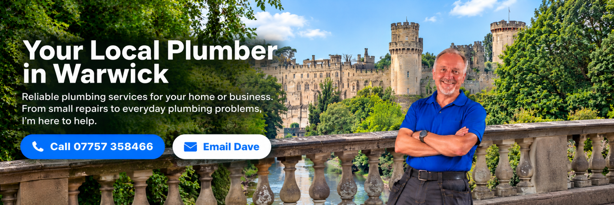 Dave Bates, local Leamington Spa plumber, with Mill Bridge in the background